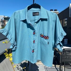 Handmade top with Kachina doll details.